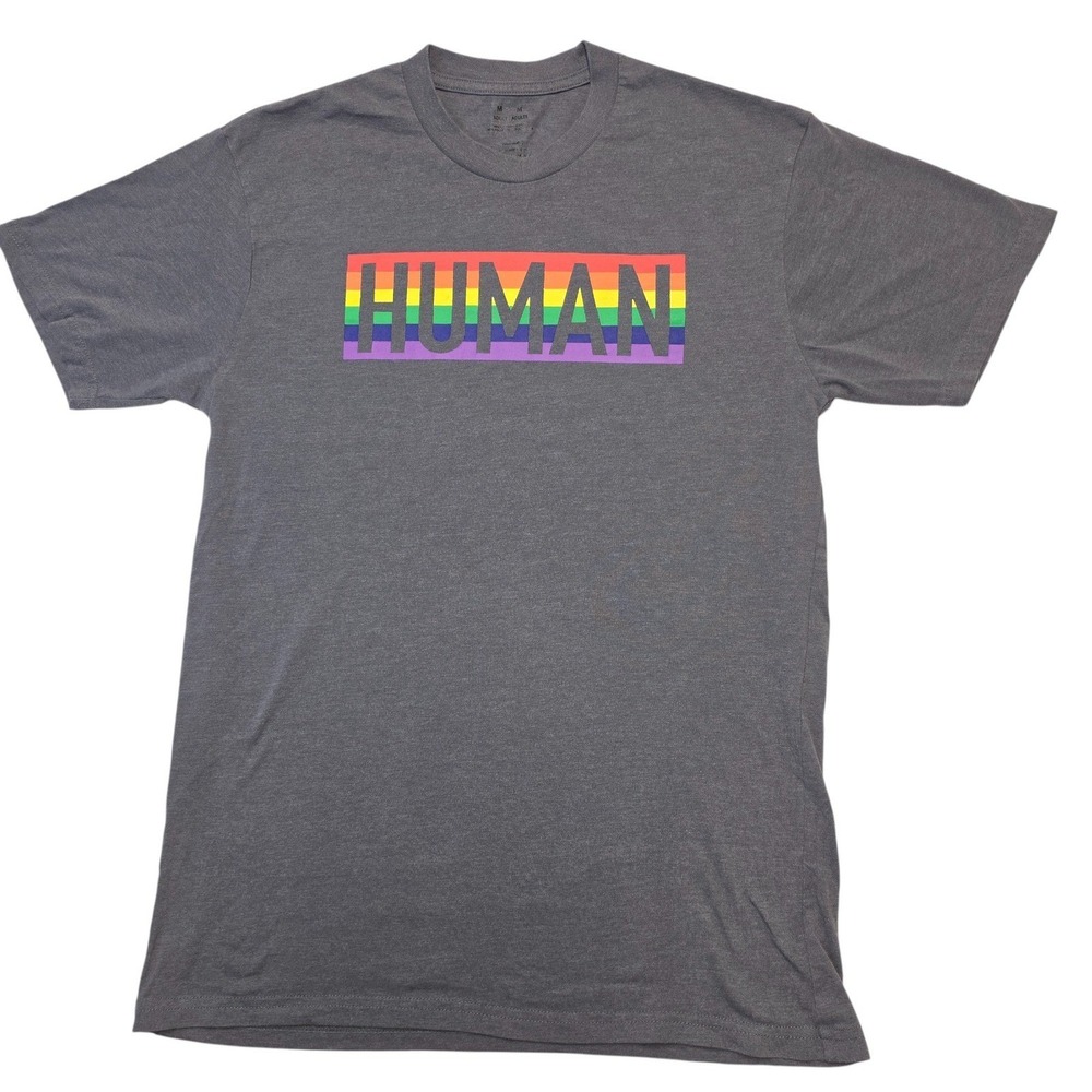 Celebrate It Human Rainbow Pride Graphic T-Shirt Gray M Equality Activism Unisex